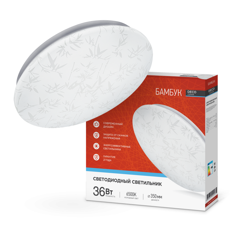 Светильник светодиодный серии DECO БАМБУК 36Вт 230В 6500К 3240Лм 380х55мм IN HOME