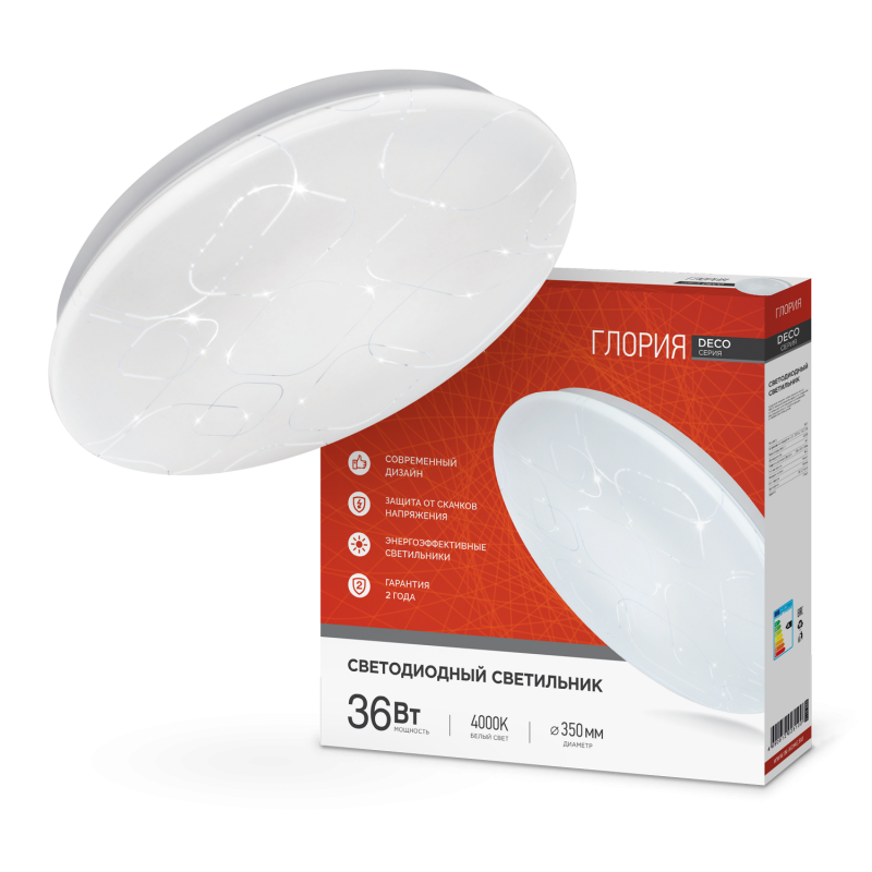 Светильник светодиодный серии DECO ГЛОРИЯ 36Вт 230В 4000К 3240Лм 380х55мм IN HOME