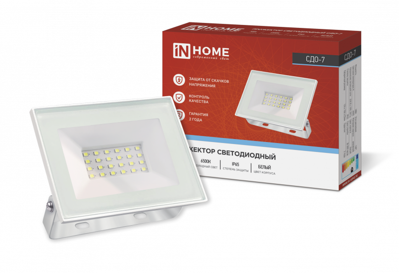 Прожектор светодиодный СДО-7 30 Вт 6500К IP65 белый IN HOME