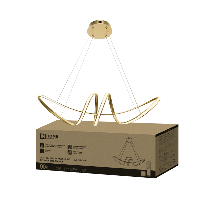 Светильник светодиодный ESTETIKA DALI-SM-90GL 90Вт 230В 3000-6500K 760х200x200мм 1.2м трос пульт ДУ золото IN HOME