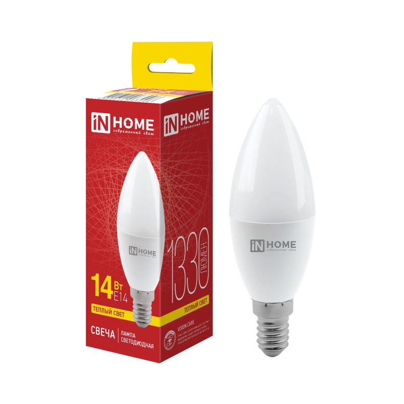 Лампа светодиодная LED-СВЕЧА-VC 14Вт 230В E14 3000K 1330Лм IN HOME