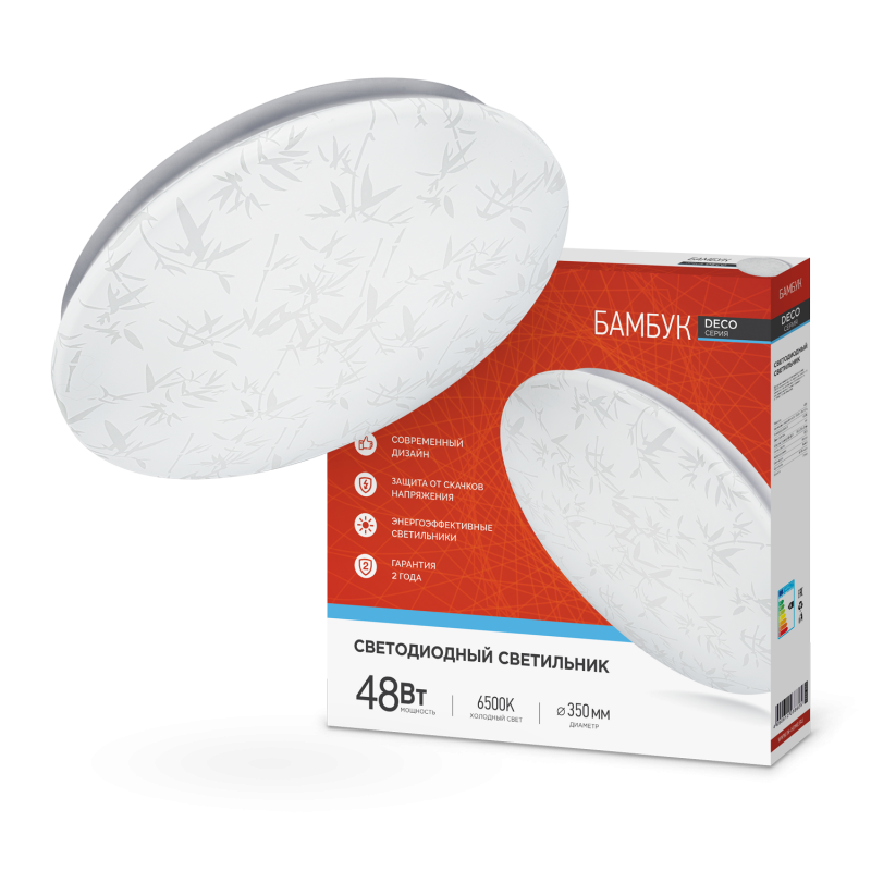 Светильник светодиодный серии DECO БАМБУК 48Вт 230В 6500К 4320Лм 380х55мм IN HOME