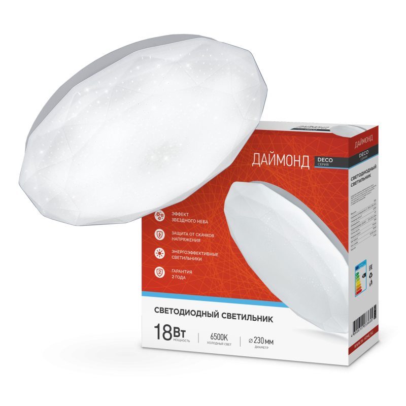 Светильник светодиодный серии DECO ДАЙМОНД 18Вт 230В 6500К 1620Лм 260х55мм IN HOME