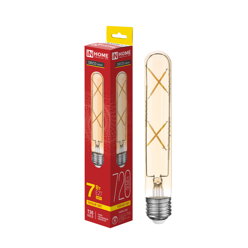 Лампа светодиодная LEDT30deco gold 7Вт 230В Е27 3000К 720Лм 185мм золотистая