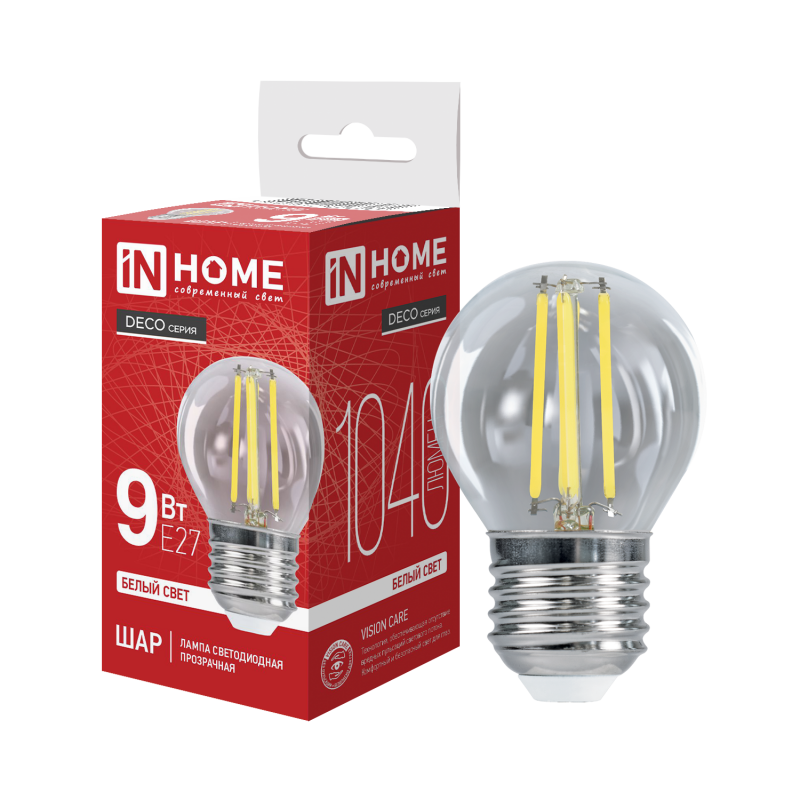 Лампа светодиодная LED ШАР deco 9 Вт 230 В Е27 4000 К 1040 Лм прозрачная