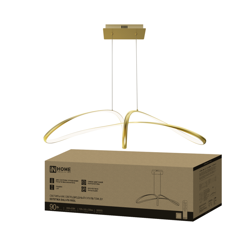Светильник светодиодный ESTETIKA DALI-FX-90GL 90Вт 230В 3000-6500K 900х280x210мм 1.2м трос пульт ДУ золото IN HOME