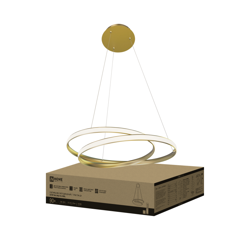 Светильник светодиодный ESTETIKA DALI-HL-90GL 90Вт 230В 3000-6500K 520х520x120мм 1.2м трос пульт ДУ золото IN HOME