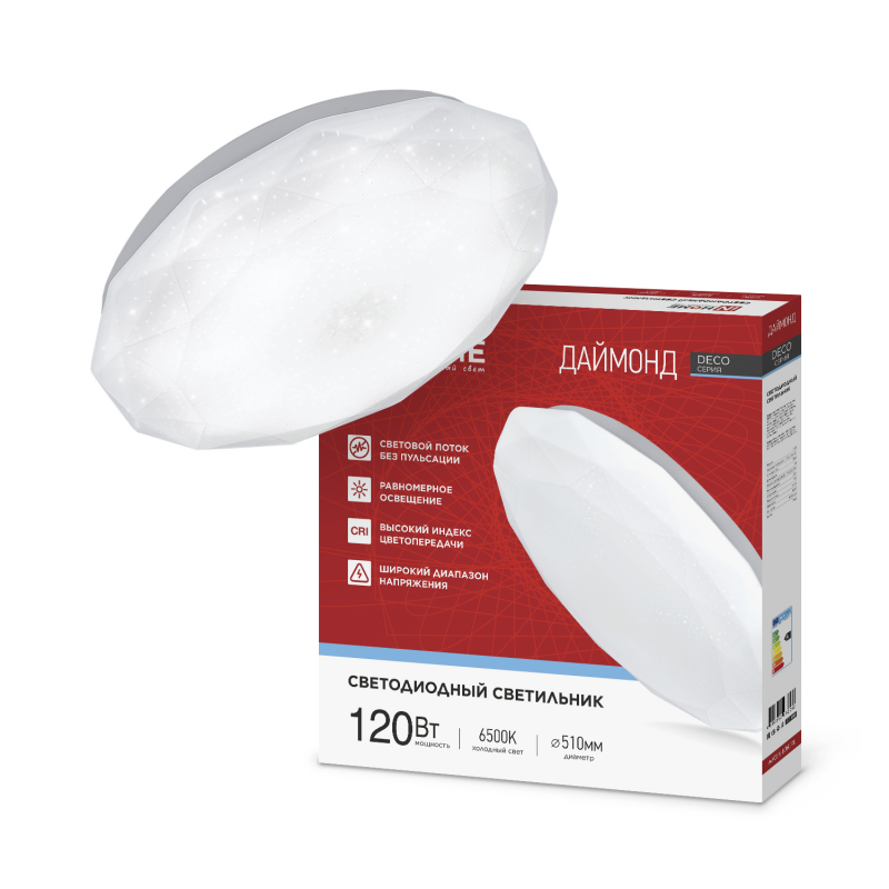 Светильник светодиодный серии DECO ДАЙМОНД 120Вт 230В 6500К 12600Лм 496х85мм IN HOME