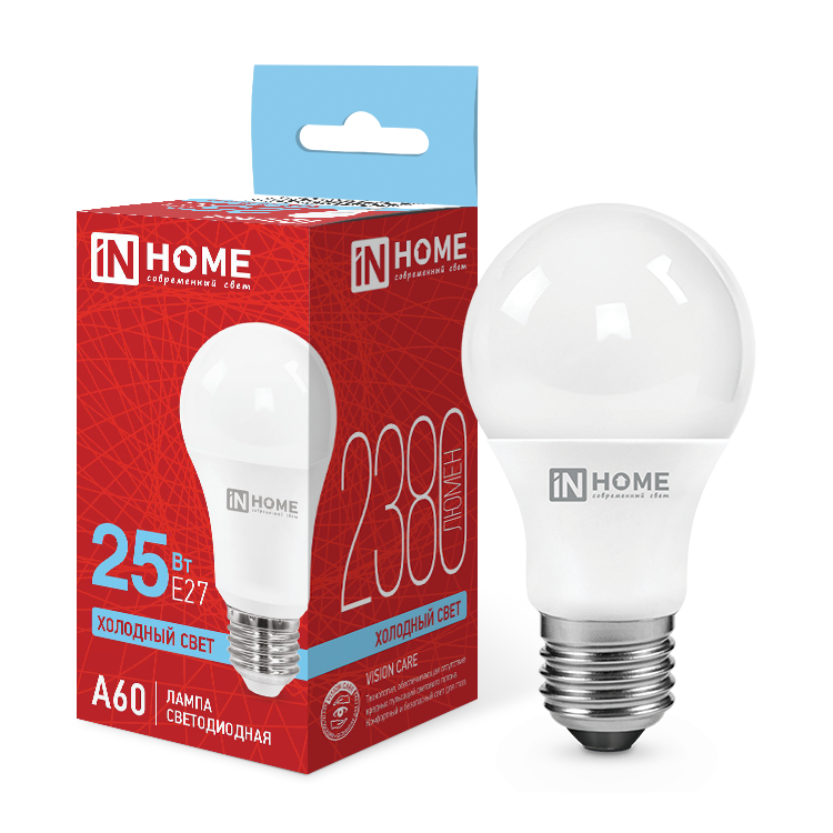 Лампа светодиодная LED-A60-VC 25Вт 230В Е27 6500К 2380Лм IN HOME