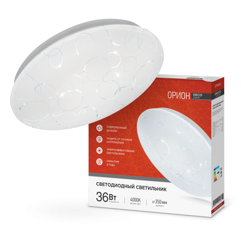 Светильник светодиодный серии DECO ОРИОН 36Вт 230В 4000К 3240Лм 380х55мм IN HOME