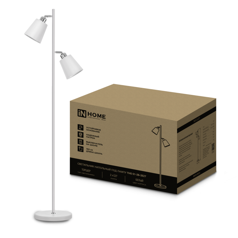 Светильник напольный под лампу ТНО 01-2-2хЕ27Б 230В белый плафон, белый корпус IN HOME