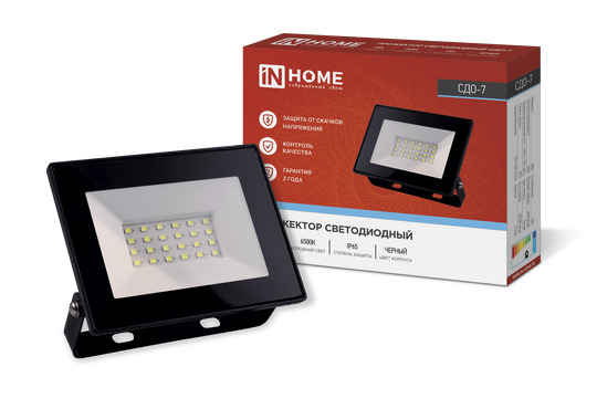 Прожектор светодиодный СДО-7 30 Вт 6500К IP65 черный IN HOME