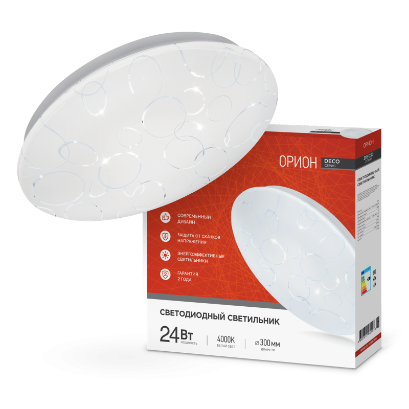 Светильник светодиодный серии DECO ОРИОН 24Вт 230В 4000К 2160Лм 330х55мм IN HOME