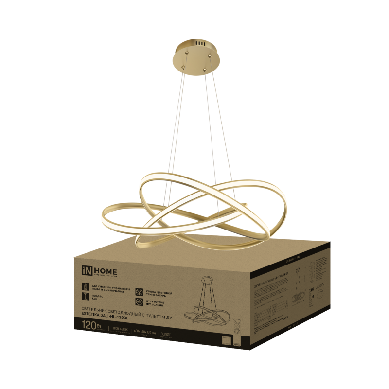 Светильник светодиодный ESTETIKA DALI-HL-120GL 120Вт 230В 3000-6500K 600х490x140мм 1.2м трос пульт ДУ золото IN HOME