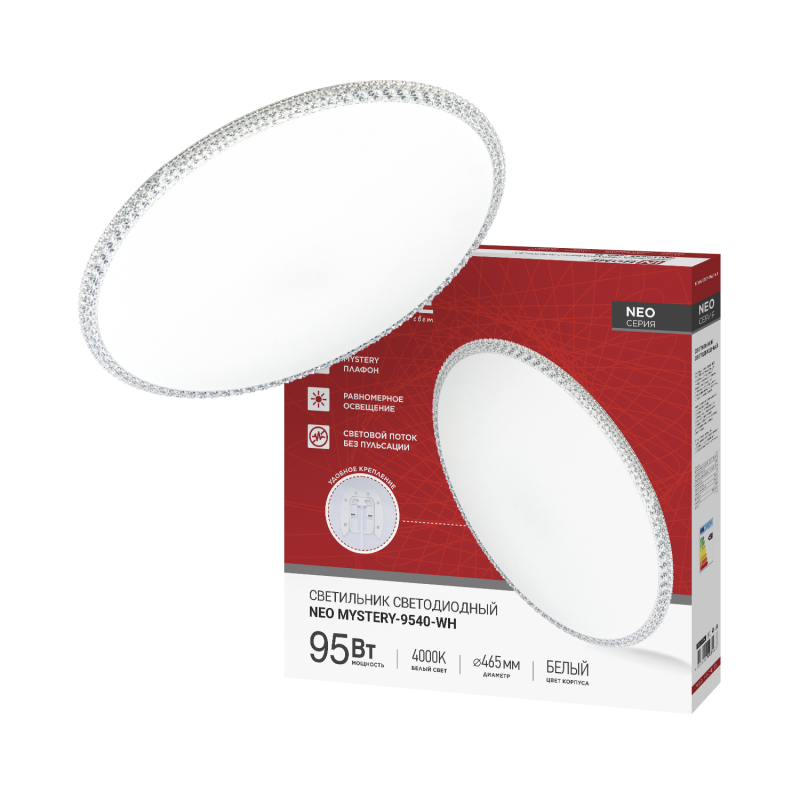 Светильник светодиодный NEO MYSTERY-9565-WH 95Вт 230В 6500K 7600Лм 465x67мм белый IN HOME