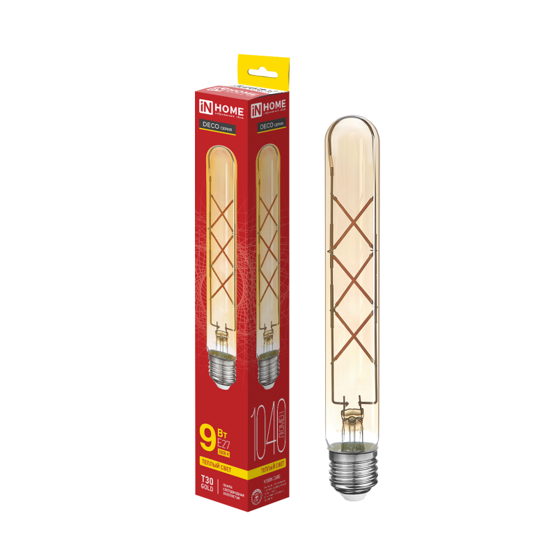 Лампа светодиодная LEDT30deco gold 9Вт 230В Е27 3000К 1040Лм 225мм золотистая
