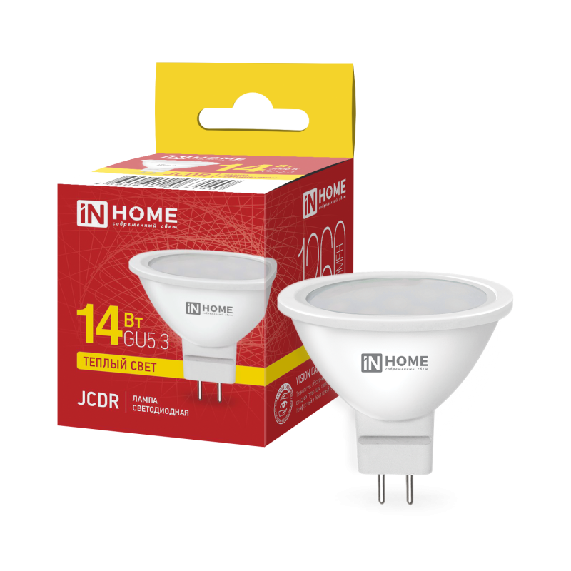 Лампа светодиодная LED-JCDR-VC 14Вт 230В GU5.3 3000K 1260Лм IN HOME