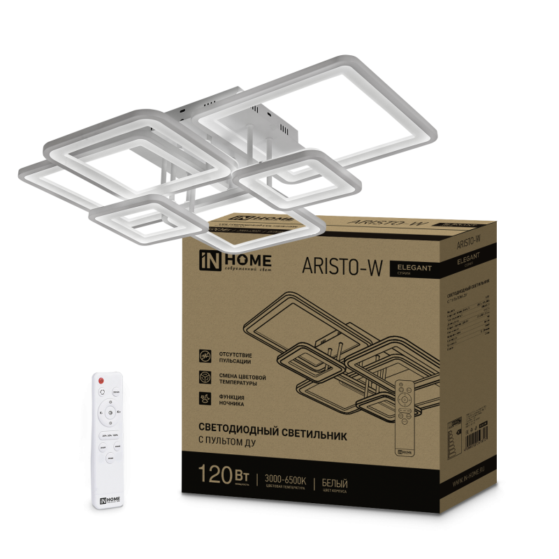 Светильник светодиодный ELEGANT ARISTO-W 120Вт 230В 3000-6500K 8400Лм 685х585х150мм пульт ДУ белый IN HOME