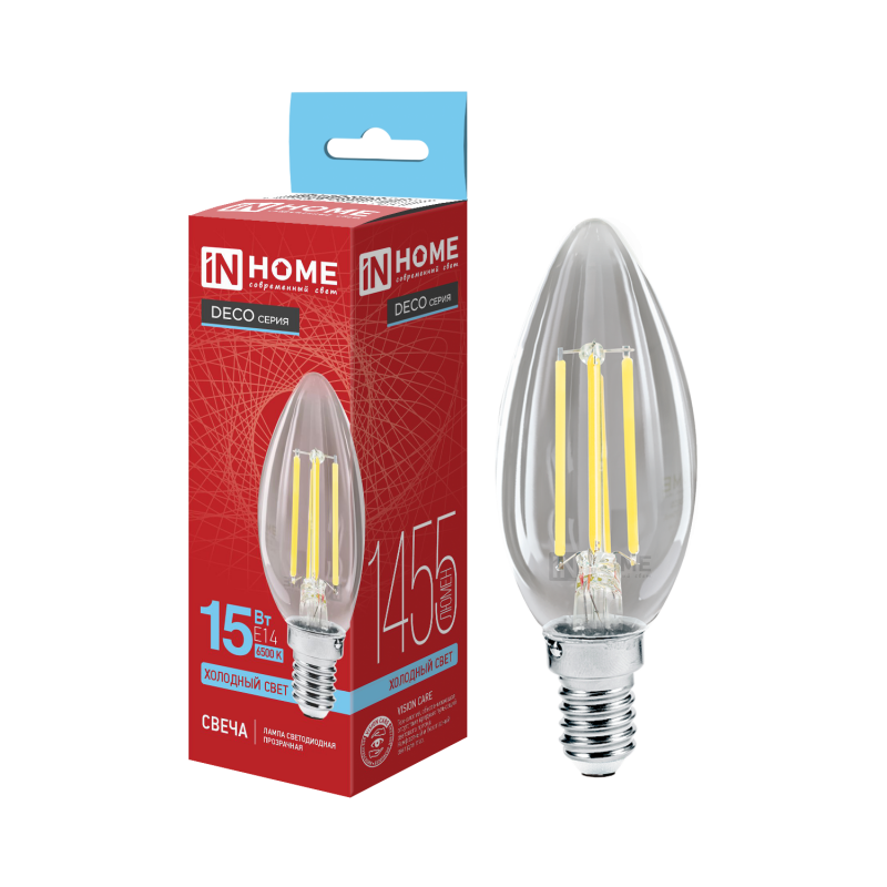 Лампа светодиодная LED СВЕЧА deco 15 Вт 230 В Е14 6500 К 1455 Лм прозрачная