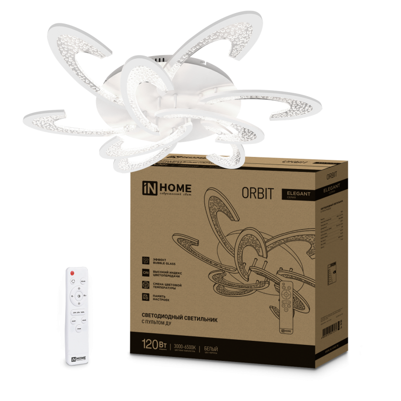 Светильник светодиодный ELEGANT ORBIT 120Вт 230В 3000-6500K 8400Лм 925х810х120мм c пультом ДУ белый IN HOME