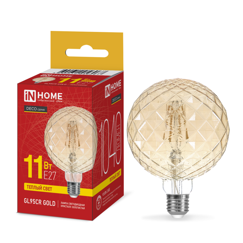 Лампа светодиодная LEDGL95СRdeco gold 11Вт 230В E27 3000K 1040Лм кристалл золотистая
