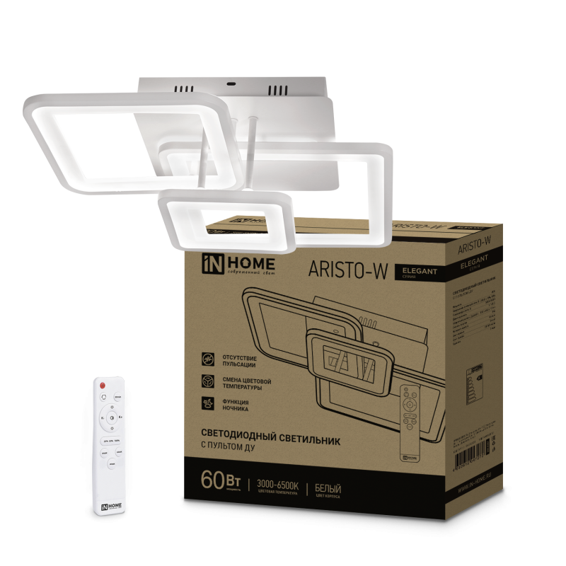 Светильник светодиодный ELEGANT ARISTO-W 60 Вт 230 В 3000-6500K 4700 Лм 530х448х150 мм пульт ДУ белый IN HOME