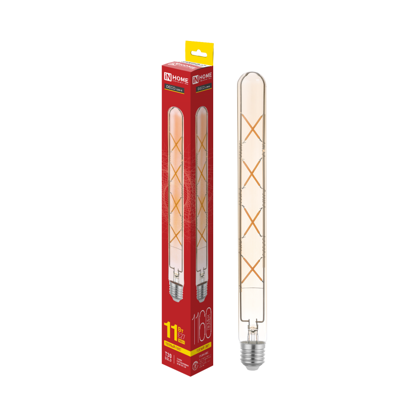 Лампа светодиодная LEDT30deco gold 11Вт 230В Е27 3000К 1160Лм 300мм золотистая