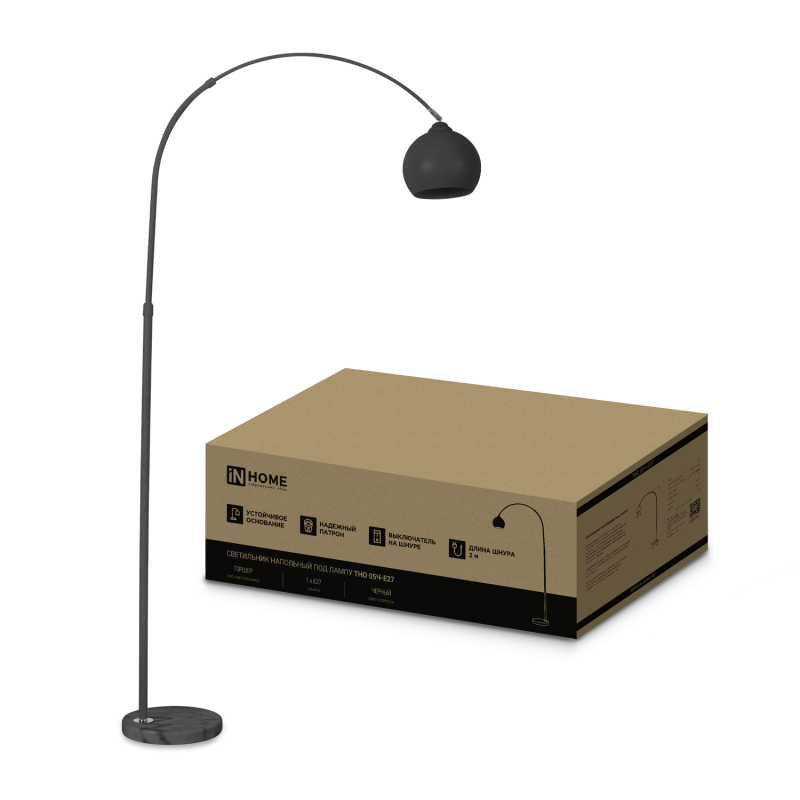 Светильник напольный под лампу ТНО 05-Е27Ч 230В черный плафон, черный корпус IN HOME