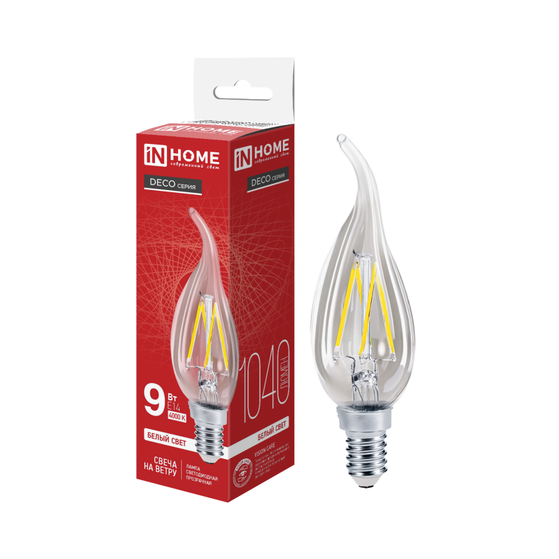 Лампа светодиодная LED СВЕЧА НА ВЕТРУ deco 9 Вт 230В Е14 4000К 1040 Лм прозрачная