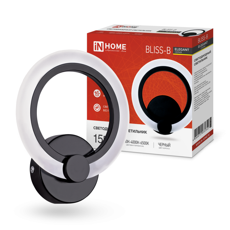 Светильник светодиодный ELEGANT BLISS-B 15Вт 230В 3000-6500K 1200Лм STEP COLOR черный IN HOME