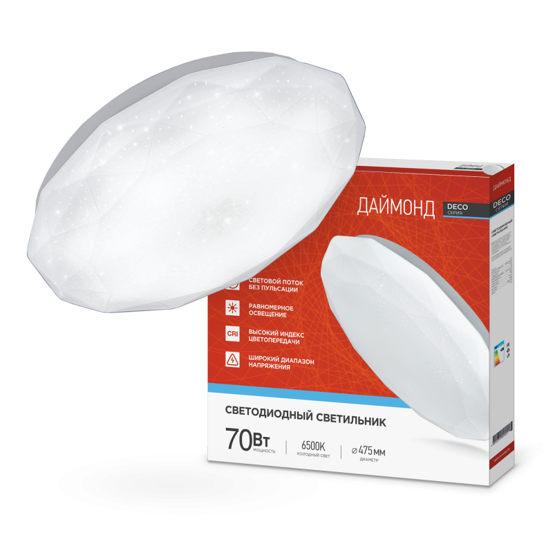Светильник светодиодный серии DECO ДАЙМОНД 70Вт 230В 6500К 6300Лм 496х85мм IN HOME