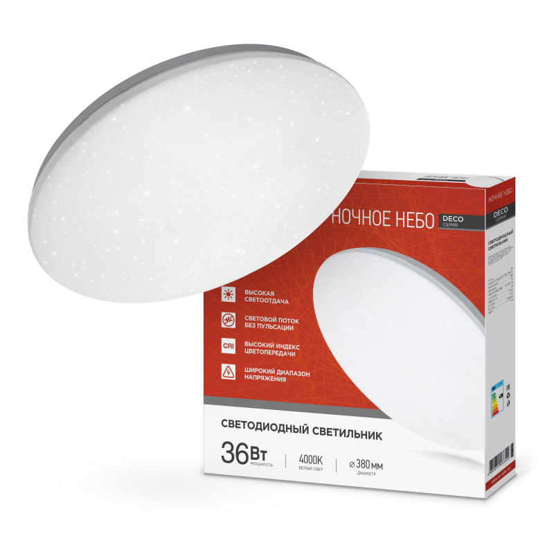 Светильник светодиодный серии DECO НОЧНОЕ НЕБО 36Вт 230В 4000К 3240Лм 380х55мм IN HOME