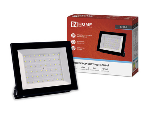 Прожектор светодиодный СДО-7 70 Вт 6500К IP65 черный IN HOME