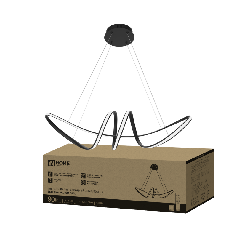 Светильник светодиодный ESTETIKA DALI-SM-90BL 90Вт 230В 3000-6500K 760х200x200мм 1.2м трос пульт ДУ черный IN HOME