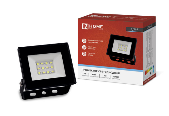 Прожектор светодиодный СДО-7 20 Вт 6500К IP65 черный IN HOME