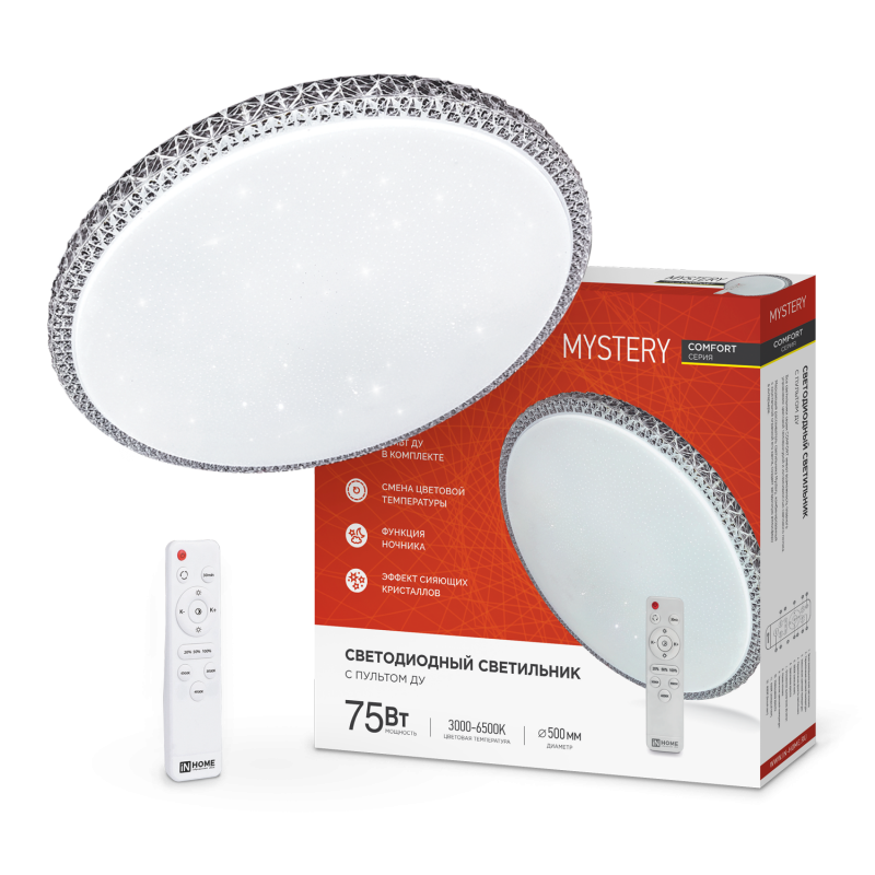 Светильник светодиодный COMFORT MYSTERY 75Вт 230В 3000-6500K 6000Лм 500x80мм с пультом ДУ IN HOME
