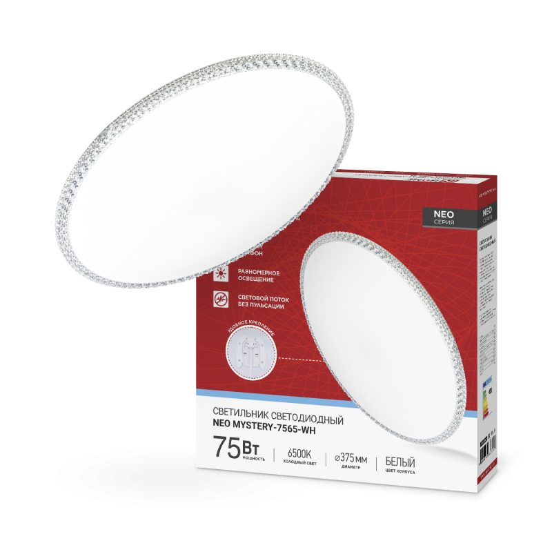 Светильник светодиодный NEO MYSTERY-7565-WH 75Вт 230В 6500K 6000Лм 375x60мм белый IN HOME