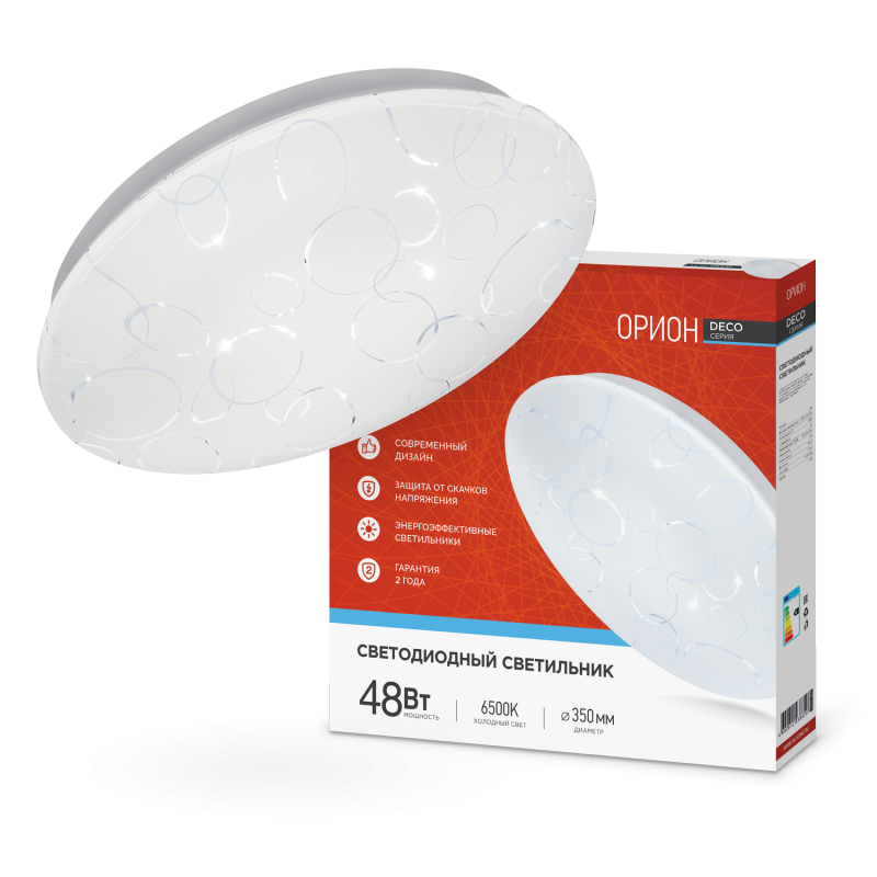 Светильник светодиодный серии DECO ОРИОН 48Вт 230В 6500К 4320Лм 380х55мм IN HOME
