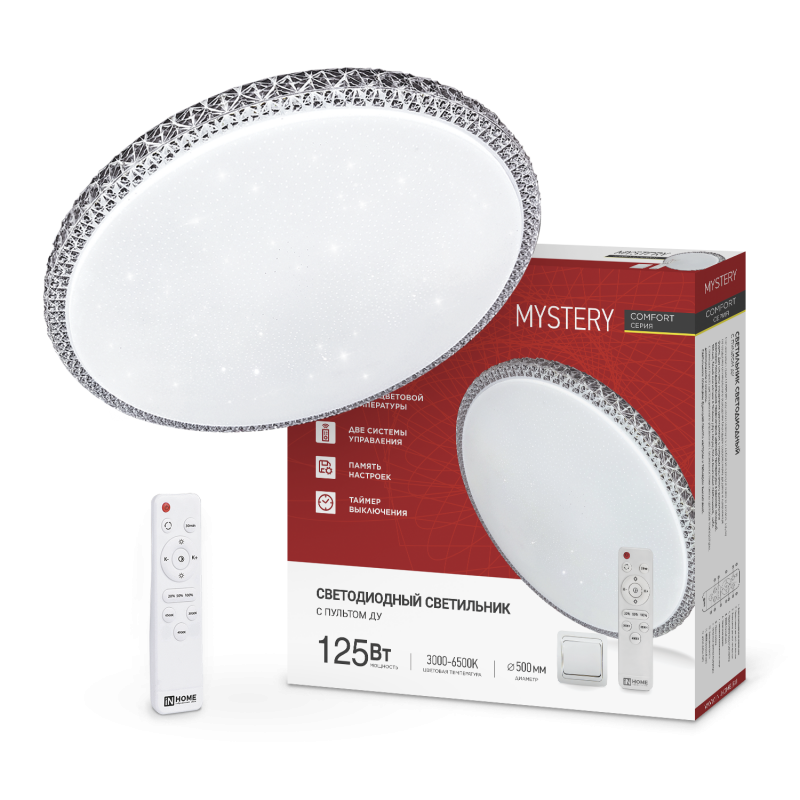 Светильник светодиодный COMFORT MYSTERY 125Вт 230В 3000-6500K 10000Лм 500x80мм с пультом ДУ IN HOME