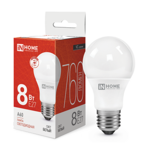 Лампа светодиодная LED-A60-VC 8Вт 230В Е27 4000К 760Лм IN HOME