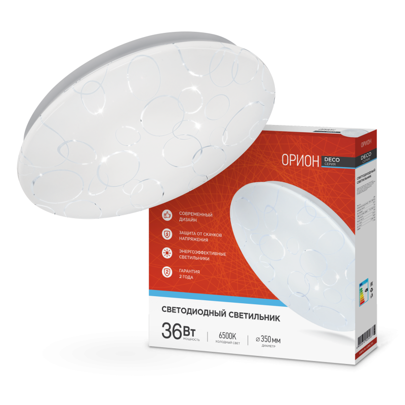 Светильник светодиодный серии DECO ОРИОН 36Вт 230В 6500К 3240Лм 380х55мм IN HOME