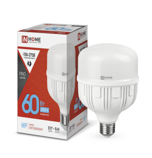 Лампа светодиодная LED-HP-PRO 60Вт 230В E27 с адаптером Е40 6500К 5700Лм IN HOME