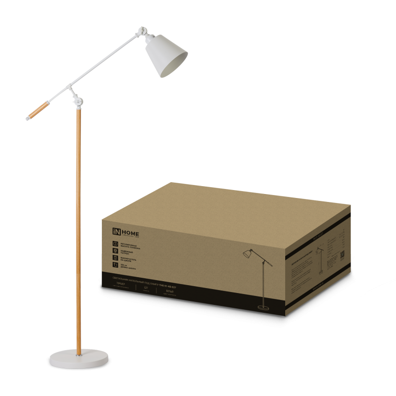 Светильник напольный под лампу ТНО 01К-Е27Б 230В белый плафон, белый корпус IN HOME