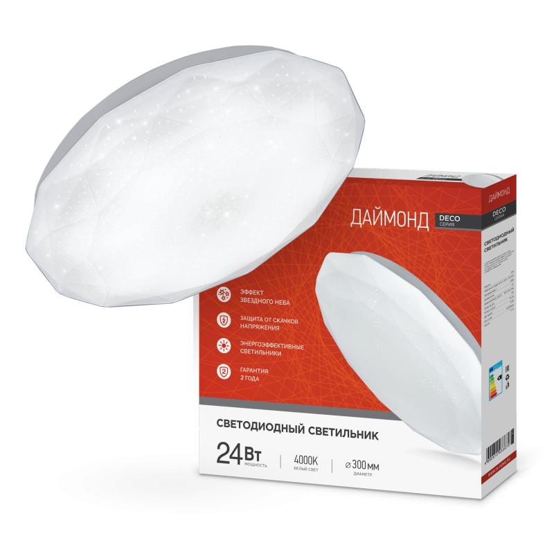 Светильник светодиодный серии DECO ДАЙМОНД 24Вт 230В 4000К 2160Лм 330х55мм IN HOME