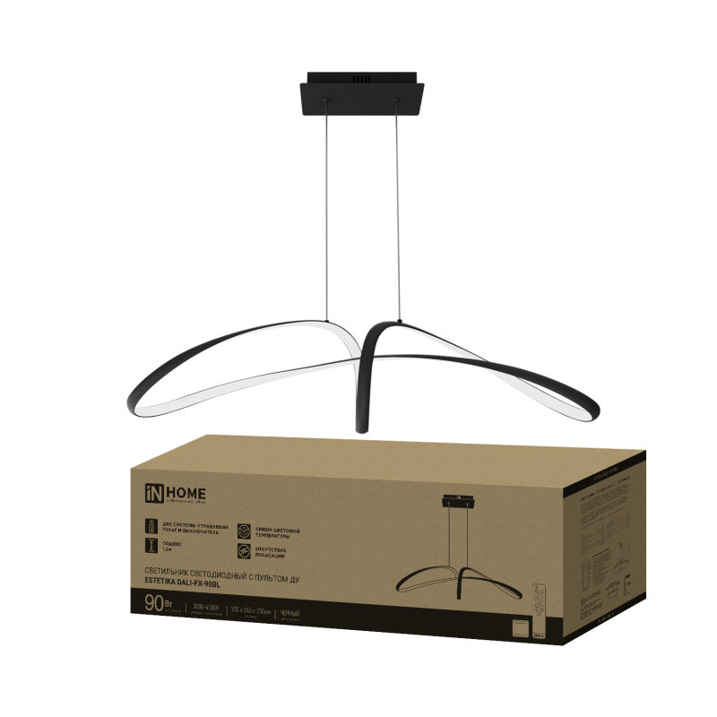 Светильник светодиодный ESTETIKA DALI-FX-90BL 90Вт 230В 3000-6500K 900х280x210мм 1.2м трос пульт ДУ черный IN HOME
