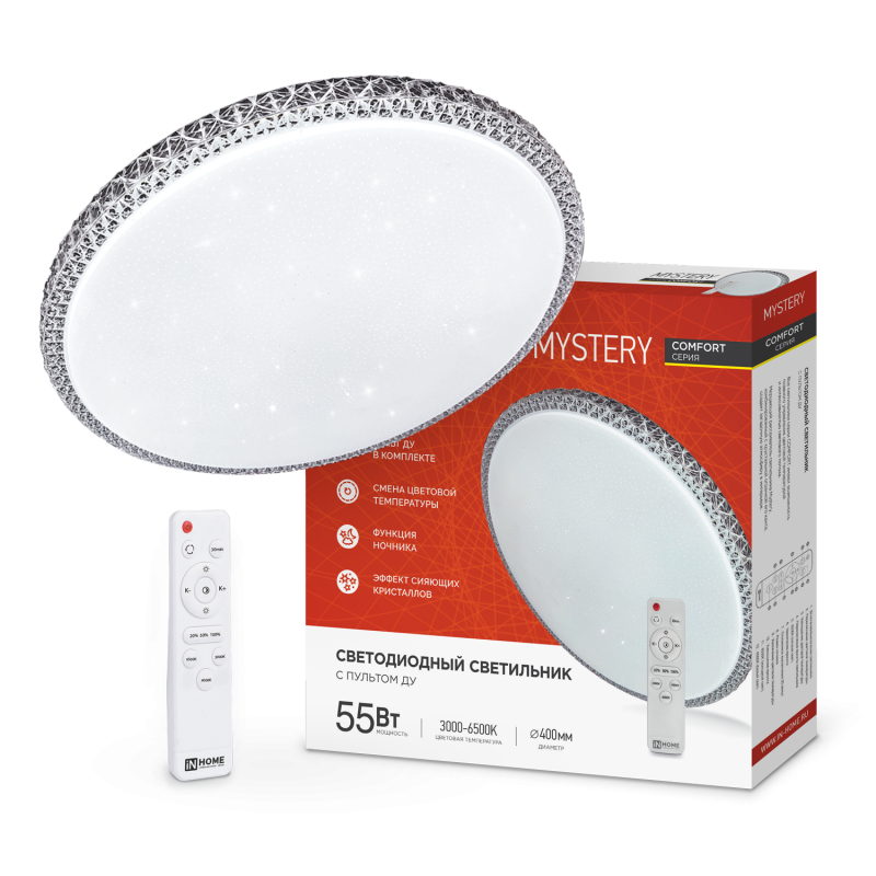 Светильник светодиодный COMFORT MYSTERY 55Вт 230В 3000-6500K 4400Лм 395x65мм с пультом ДУ IN HOME
