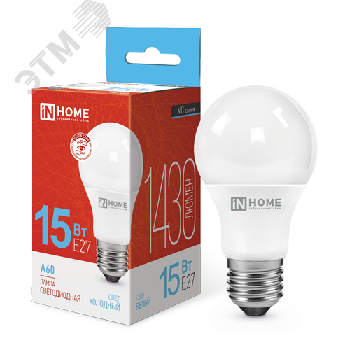 Изображение товара Лампа светодиодная LED-A60-VC 15Вт 230В Е27 6500К 1430Лм IN HOME (шт)