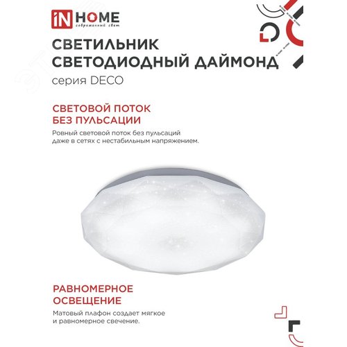 Светильник светодиодный серии DECO ДАЙМОНД 120Вт 230В 6500К 12600Лм 496х85мм IN HOME - фото 5