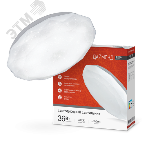 Светильник светодиодный серии DECO ДАЙМОНД 36Вт 230В 4000К 3240Лм 380х55мм IN HOME - фото 1
