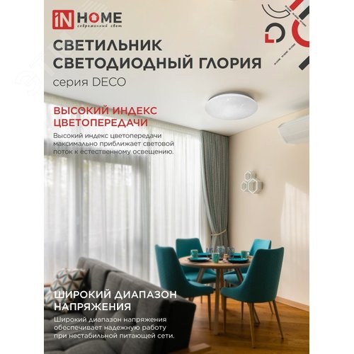 Светильник светодиодный серии DECO ГЛОРИЯ 70Вт 230В 6500К 6300Лм 483х67мм IN HOME - фото 3